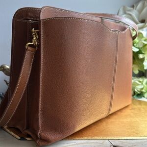 Vintage Gucci Double Gusset Retractable Handle Leather Briefcase Shoulder Bag